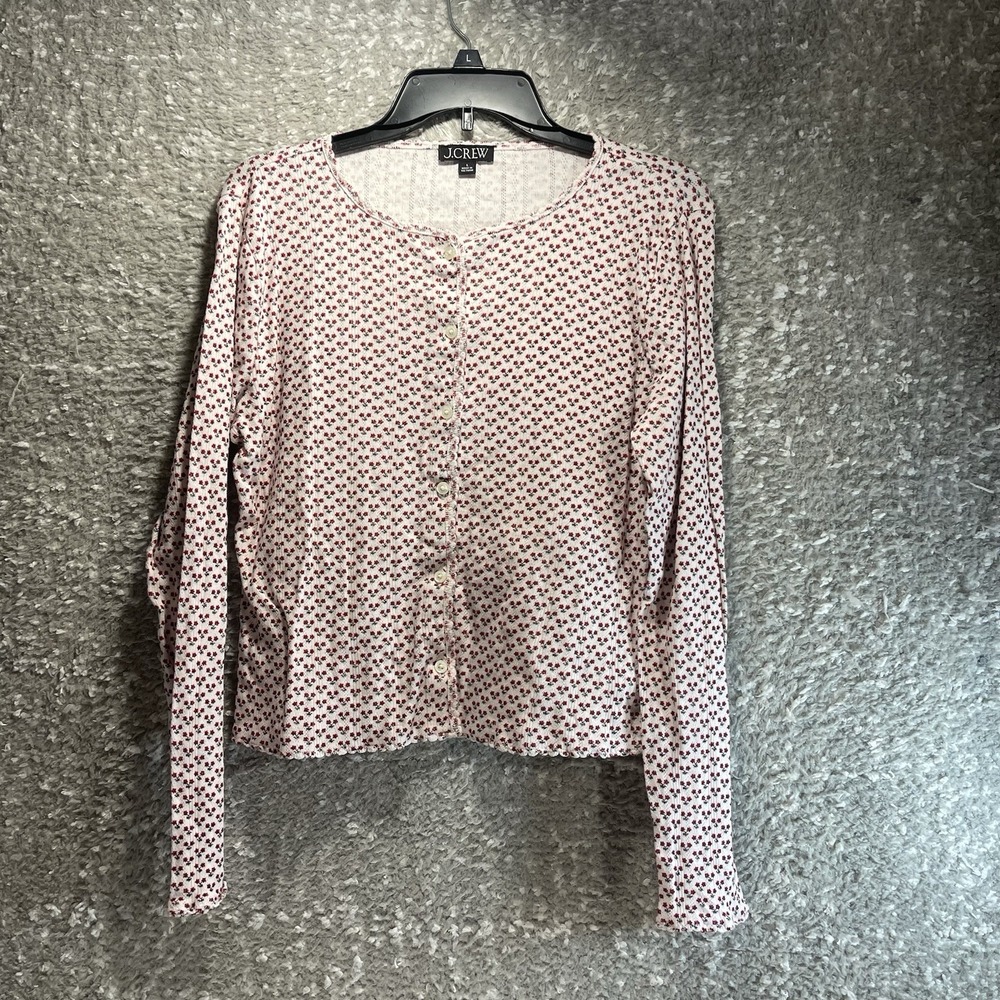J.Crew Pointelle Long Sleeve Floral Cardigan Top Button Up Cottagecore Preppy L
